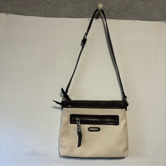 Dana Buchman Small shoulder bag 10.9X9” cream brown trim EUC - Picture 5 of 15